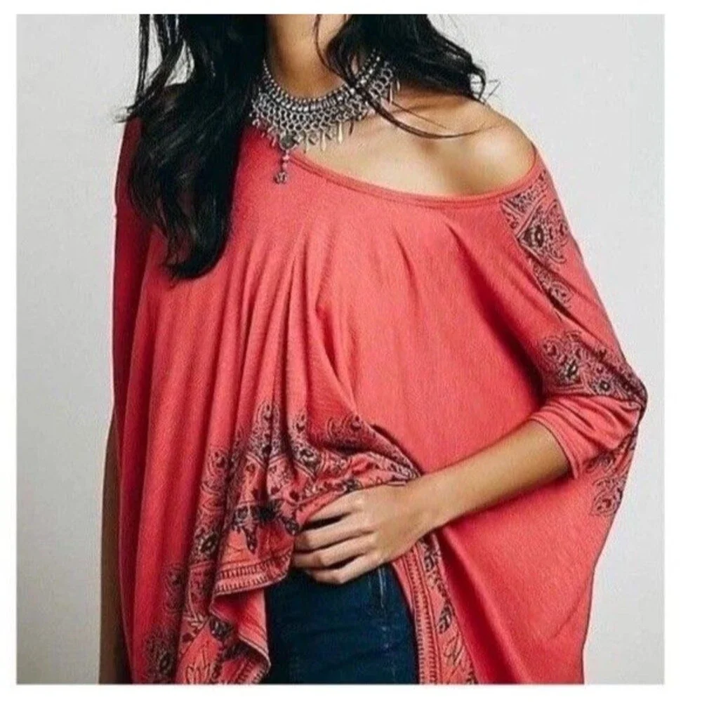 Boho Fairy Grunge Drapey Handkerchief Tunic Free People Pick Me Up Red Tee XS
